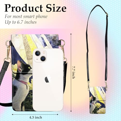 Small Crossbody Bags for Women Touchscreen Cell Phone Bag Cross Body Purses with adjustable Strap,Gifts For Teenage Girls - color: White Rose & Cat