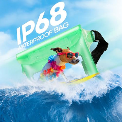 Waterproof Bag Fanny Packs for Women, Floating Beach Bags 2PCS | Floating, ideal for Beach, Boating & Kayaking&Fishing&Diving, Durable Material, Phone & Passport Pouch - color: Green & Clear