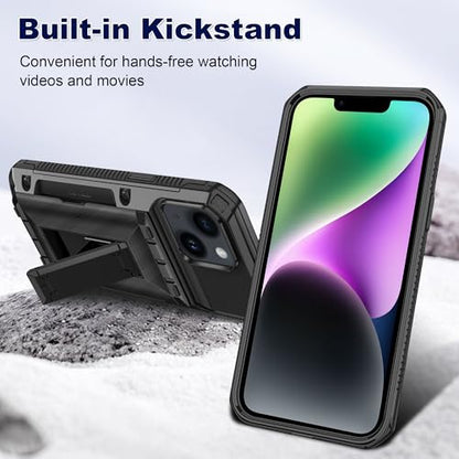 SAMONPOW for iPhone 14 Case with Card Holder [4 Cards] & Kickstand, Black - size: for iPhone 14