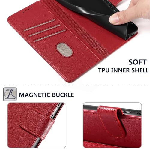 for Galaxy A17/A16 5G Phone Case Wallet RFID Blocking (Red) | Premium PU leather, card holder/cash slots, protective flip cover for Samsung Galaxy A17/A16, magnetic closure, kickstand - color: Red