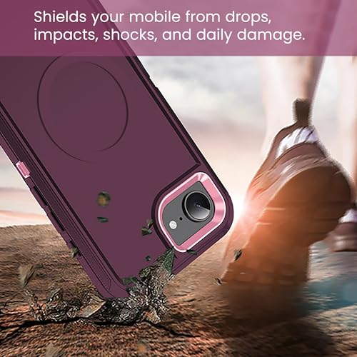 MXX for iPhone 16e & iPhone 17e Case, Compatible with MagSafe Heavy Duty Rugged Protective Cover, 3-Layer Shockproof Dustproof Drop Resistant Case Plum/Pink - color: Plum