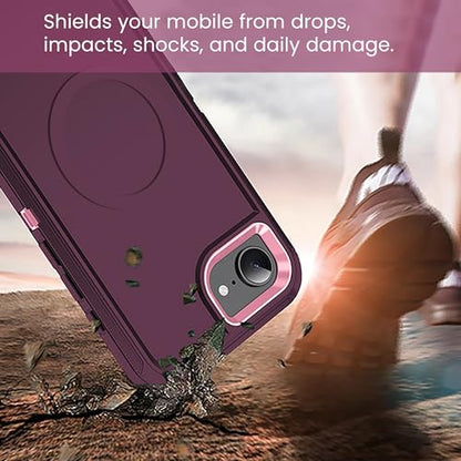 MXX for iPhone 16e & iPhone 17e Case, Compatible with MagSafe Heavy Duty Rugged Protective Cover, 3-Layer Shockproof Dustproof Drop Resistant Case Plum/Pink - color: Plum
