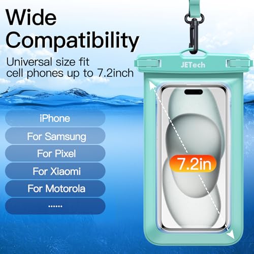 JETech IPX8 Waterproof Phone Pouch, Dry Bag, Black+Green, 2-Pack | Touchscreen Compatible, Fits up to 7.2", for iPhone 17e/17/16/15/14 Series, for Galaxy S26/S25 Ultra, for Pixel 10 Series - color: Black+Green