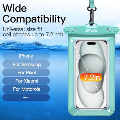 JETech IPX8 Waterproof Phone Pouch, Dry Bag, Black+Green, 2-Pack | Touchscreen Compatible, Fits up to 7.2", for iPhone 17e/17/16/15/14 Series, for Galaxy S26/S25 Ultra, for Pixel 10 Series - color: Black+Green