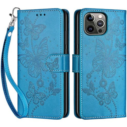 for iPhone 13 Pro Wallet case, Blue-Butterfly | 3 Card Holders, Kickstand, Shockproof TPU Shell, PU Leather, Magnetic Closure, Protective Flip Folio Cover, Women - color: 8
