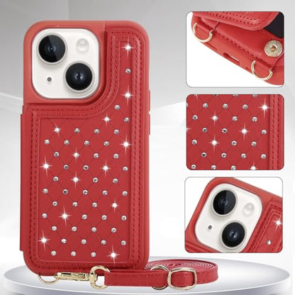 for iPhone 11 Wallet Case with Card Holder Slots and Strap, RFID Blocking Magnetic Flip Folio Cover, Crossbody Purse Protection Case with Kickstand,Red Diamond - color: Red Diamond, size: iPhone 11(6.1")