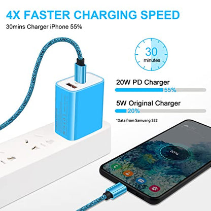 USB C Wall Charger, 20W Dual Port Fast Charging Block Android Phone Charger - color: Blue