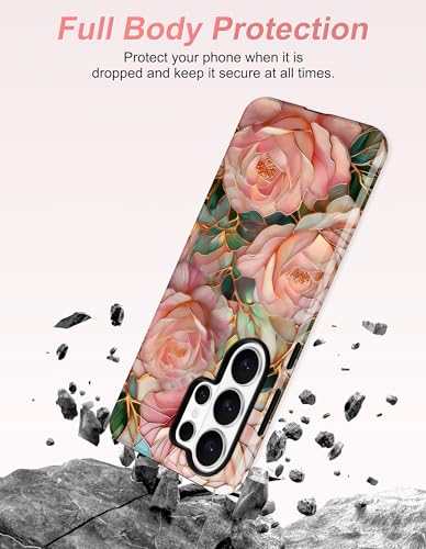 Magnetic Phone Case for Samsung Galaxy A16 5G, Pink Rose | Compatible with MagSafe, Cute Aesthetic Stained Glass Flower Floral, TPU and PC Protective Phone Cover for Women Girls - color: Pink Rose