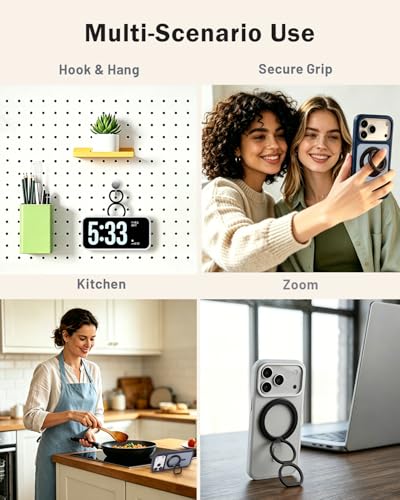Phone Ring Holder for MagSafe,360°Rotation Magnetic Phone Grip Ultra-Thin & Lightweight Kickstand for iPhone 17/16/15/14/13/12 Series Black - color: Black