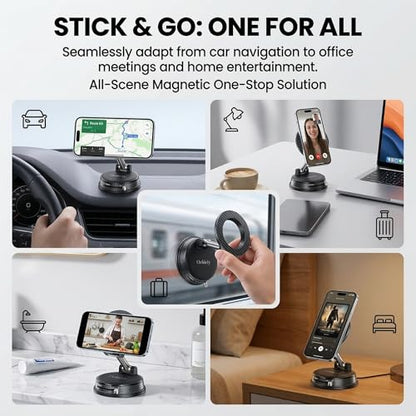 Car Phone Holder, Magnetic Phone Holder for Car, N52 Strong Magnets Suction Cup Mount, Dashboard Windshield, 1080° Rotation for All iPhone 17-12 Pro Max & Android