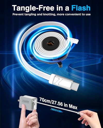 USB C Retractable Fast Charger, PD 35W Dual Port, Foldable US Plug