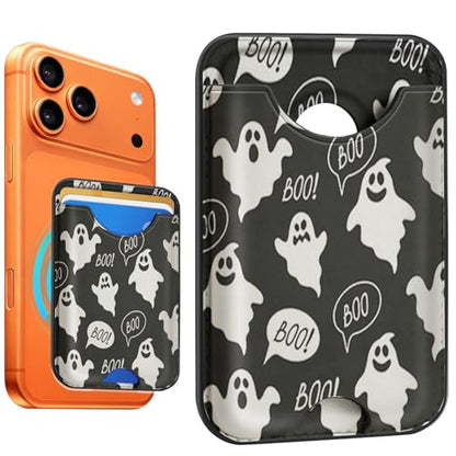 Compatible with Magsafe Wallet Magnetic Card Holder - Halloween Ghost Phone Wallets for Women Teen Girls Cute for iPhone 17/16/15/14/13/12 Series Slim for Apple Mag RFID Magnet,Fit 3 Cards - color: Ghost