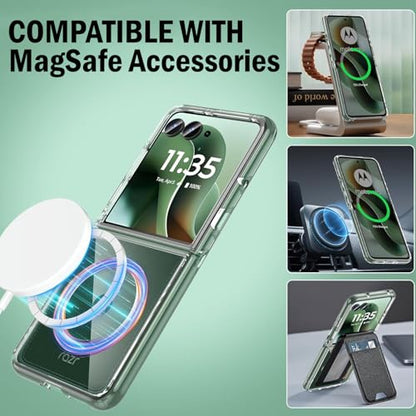 Combo for Motorola RAZR Ultra 2025/2026 Flip Phone Case Belt Clip - Clear | Compatible with MagSafe, Magnetic, Rotating Holster Holder, Also Fits Moto RAZR Plus 2024/2025/2026