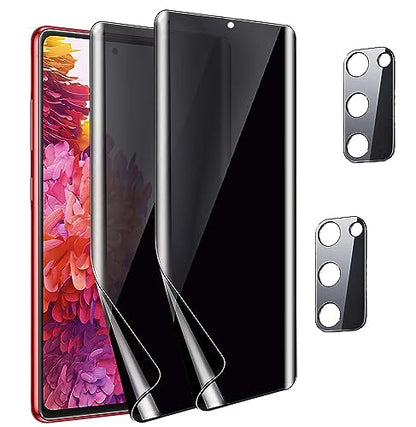 [2+2 Pack] for Samsung Galaxy S20 FE 6.5” Privacy Screen Protector [Not Glass], 2Pcs Anti-Spy Flexible TPU Hydrogel Film with 2Pcs Tempered Glass Camera Lens Protector, Case Friendly