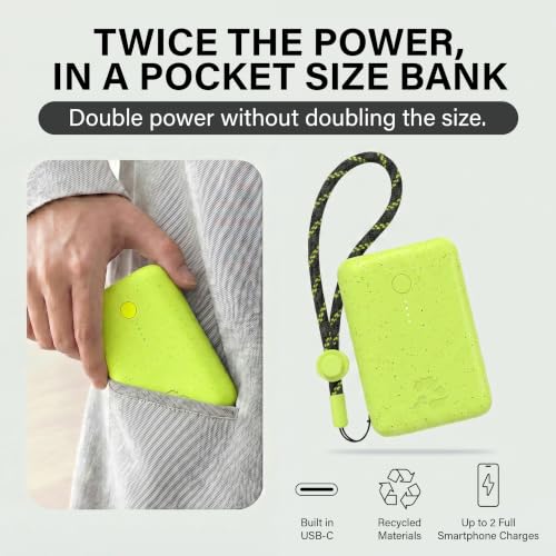 Nimble Champ Portable Charger, 10000mAh Power Bank, 20W Dual USB-C Charging - color: Cyber Lime