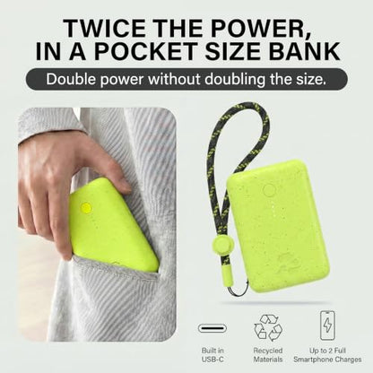 Nimble Champ Portable Charger, 10000mAh Power Bank, 20W Dual USB-C Charging - color: Cyber Lime