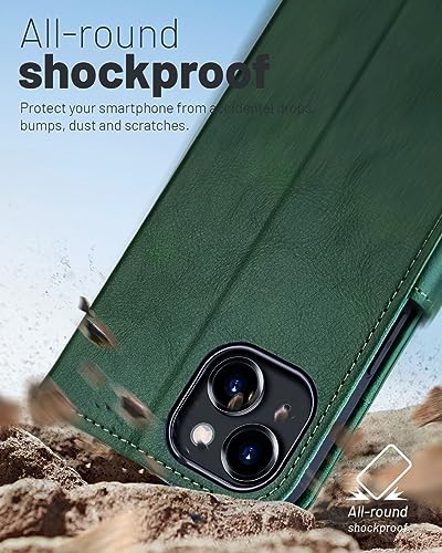 OCASE Compatible with iPhone 15 Wallet Case, PU Leather Flip Folio Case with Card Holders RFID Blocking Kickstand [Shockproof TPU Inner Shell] Phone Cover 6.1 Inch 2023, Blackish Green - color: Blackish Green