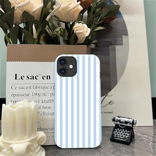 Compatible with iPhone 11 Case,Glossy 2-in-1 Sleek All-Inclusive Dual-Layer Material Soft TPU + PC Back for Blue Stripes Geometric Pastel Summer Beach - color: Blue Stripes Geometric Pastel Summer Beach-Glossy, size: iPhone 11