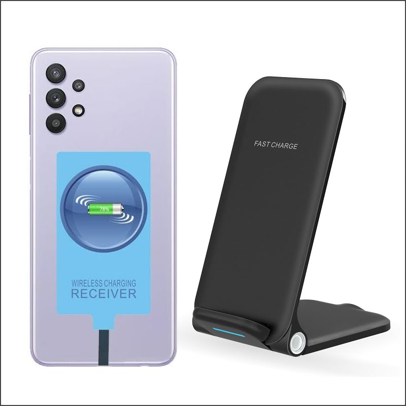 Wireless Charging Receiver for Samsung Galaxy A12 A22 A32 A42 A52 A72 4G 5G External Type-c Adapter with Stand Folding Charger
