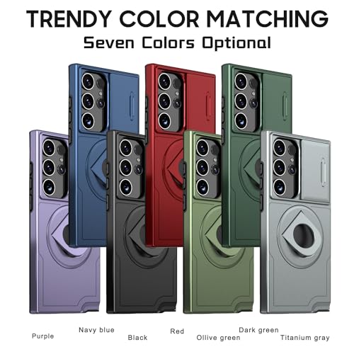 ANNGELAS for Samsung Galaxy S23 Ultra Mag Safe Kickstand Case with Slide Camera Cover,Slim Shockproof Military Heavy Duty Anti Drop Full Body Protection,360 Rotating Stand Magnetic Phone Case(Purple) - color: Magnetic Stand Purple
