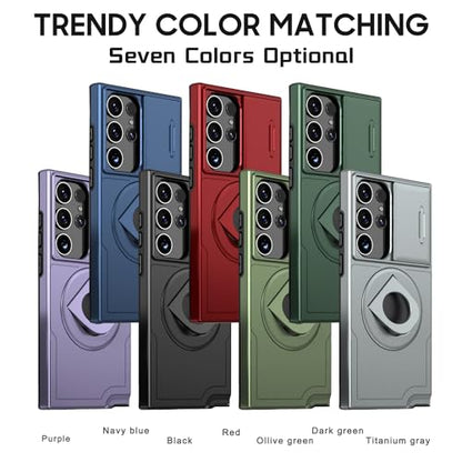 ANNGELAS for Samsung Galaxy S23 Ultra Mag Safe Kickstand Case with Slide Camera Cover,Slim Shockproof Military Heavy Duty Anti Drop Full Body Protection,360 Rotating Stand Magnetic Phone Case(Purple) - color: Magnetic Stand Purple