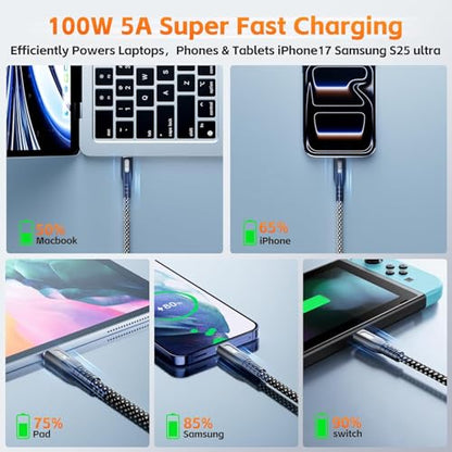 100W USB C Multi Charger Cable 3 in 1, 4ft PD3.0 Fast Charging Cord- 1 Pack