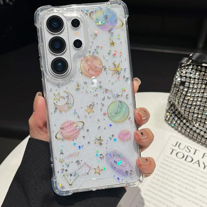 Changjia for Samsung Galaxy S26 Ultra Clear Glitter Case,Cute Bling Sparkle Planet Space Stars Moon Universe Pattern Soft TPU Silicone Shockproof Women Girls Protective Case for Galaxy S26 Ultra,Clear - size: for Samsung Galaxy S26 Ultra 6.9"