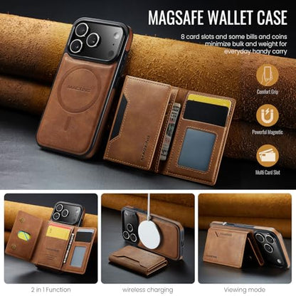 K2 2 in 1 Detachable Magnetic Phone Cases Compatible with iPhone 17 Pro Case with Card Holder RFID Blocking, Compatible with Magsafe Wallet, Leather 6.3'' (Brown, iPhone 17 Pro) - color: Brown, size: iPhone 17 Pro