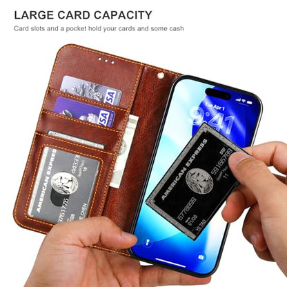 Bocasal Detachable Wallet Case Card Holder for iPhone 17 Pro Max Brown | RFID Blocking Kickstand Card Slots Holder PU Leather Magnetic Shockproof Wrist Strap Removable Flip Protective Cover 6.9 inch - color: Brown