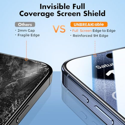 UNBREAKcable 3-Pack Screen Protector for iPhone 15 Pro Max, Double Shatterproof Tempered Glass [Easy Installation Frame] [HD Clear] [9H Hardness] [Full Coverage] for iPhone 6.7 inch - size: iPhone 15 Pro Max