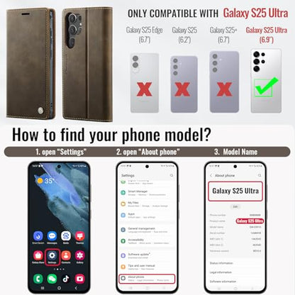for Samsung Galaxy S25 Ultra 2in1 Detachable Wallet Case, Brown | Compatible with Magsafe, Magnetic, RFID Blocking Card Holder, Shockproof, Kickstand, Wireless Charging, PU Leather Flip Cover - color: Retro Brown, size: Galaxy S25 Ultra - 6.9"