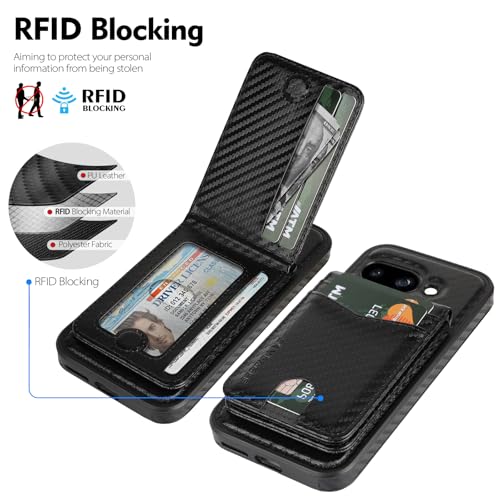 SkyEagle Compatible with Magsafe 2 in 1 Detachable Google Pixel 9a Wallet Case with Card Holder,Women Men Magnetic PU Leather Phone Case RFID Blocking Flip Kickstand Credit Slots,Carbon Black - color: Carbon Black, size: Google Pixel 9a
