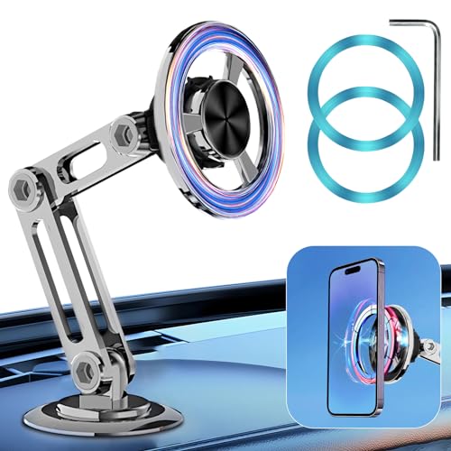 Universal 360° Pro Magnetic Car Phone Holder (2025) – Super Strong Suction & Adjustable Phone Mount for All Mobile Phones, Hands-Free Viewing with Metal Ring, No Signal Interference - color: Silver