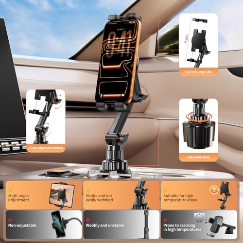 Tablet Holder for Car, Adjustable ipad car mount with Depth Large Clamp - style: Cup Tablet holder