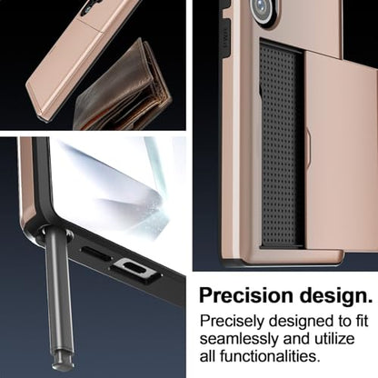 AICase for Samsung S25 Ultra Case with Card Holder [Store 2 Cards] Dual Layer Heavy Duty Protective Hidden Card Slot Slim Wallet Case 6.9'' 2025_7 - color: Rose Gold with Card Holder