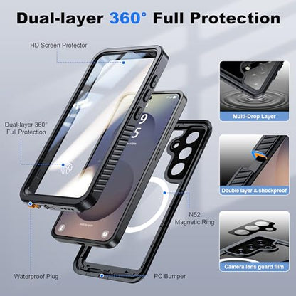 ANTSHARE IP68 Waterproof Case for Samsung Galaxy S25, Black/Clear - color: Black/Clear, size: S25