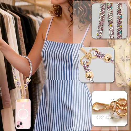 Crystal Phone Lanyard Crossbody and Wrist Strap Lanyard Rhinestone Anti-Theft Phone Strap Phone Neck Strap for Women - color: White+purple