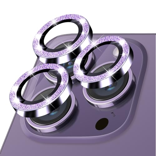 Compatible with iPhone 14 Pro and 14 Pro Max Camera Lens Protector, Bling Glitter Lens Cover 9H Tempered Glass Camera Cover Anti Scratch Lens Screen Protector - 3PCS Deep Purple - color: Glitter Deep Purple