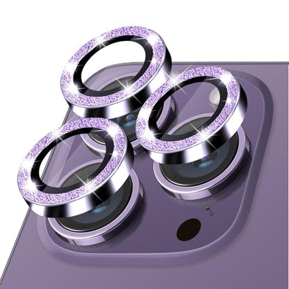 Compatible with iPhone 14 Pro and 14 Pro Max Camera Lens Protector, Bling Glitter Lens Cover 9H Tempered Glass Camera Cover Anti Scratch Lens Screen Protector - 3PCS Deep Purple - color: Glitter Deep Purple