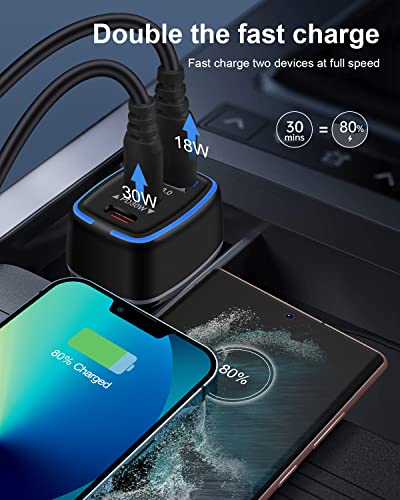78W USB C Car Charger, Super Fast Charging Cigarette Lighter Adapter