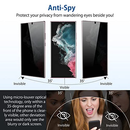 for Samsung Galaxy S22 Ultra Privacy Screen Protector, Anti-Spy Flexible TPU Film [2 Pack], Support Fingerprint Unlock, Positioning Tool, Full Coverage, Case Friendly, Self-healing - size: Samsung Galaxy S22 Ultra