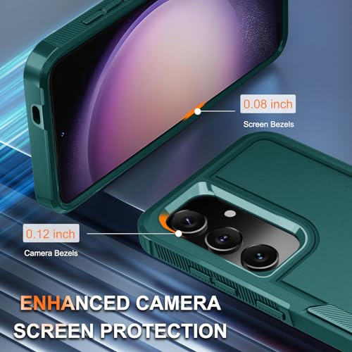Case for Samsung Galaxy S24 FE, Full Body Heavy Duty Rugged Shockproof Protective Phone Cover with Lanyard Strap, Tempered Glass Screen Protector and Camera Lens Cover, Dark Green | Rugged Shockproof Protective Case,with Tempered Glass Screen Protector +