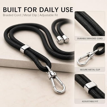 Rosmas Adjustable Crossbody Cell Phone Neck Strap with 2 Wrist Straps and 2 Tether Tabs for Smartphones - color: Black+purple