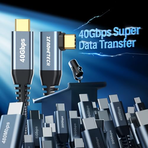 ZeroneTeck 6 inch USB C for Thunderbolt 4 Cable 0.5FT, [Durable] 40Gbps High Speed Data Transfer Short, Right Angle USB 4 Cord 240W PD Charging, 8K@60Hz Video Output 90 Degree for iPhone 17,MacBook - size: 0.5FT, style: Right Angle