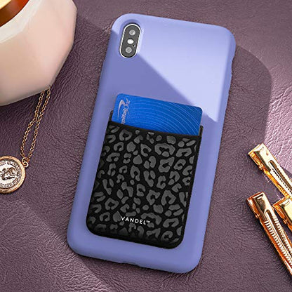 Vandel Stick-On Fabric Phone Wallet for Women, Cute Credit Card Holder | Stylish Credit Card Holder for Phone Case, Stick On Back of Phone Fabric Sleeve for iPhone Pocket - color: Black Leopard