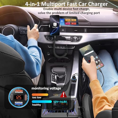 Car Charger USB C, 65W 4-Port Dual 12V USB-C & USB-A Car Phone Charger - color: Black, size: 2 Pack