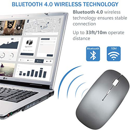 Bluetooth Wireless Mouse for MacBook Air Mac Pro Laptop Computer iPad Pad PC Laser Optical Rechargeable Mini Slim Silent Mouse Widely Used Desktop Hp iMac (Gray) - color: Grey