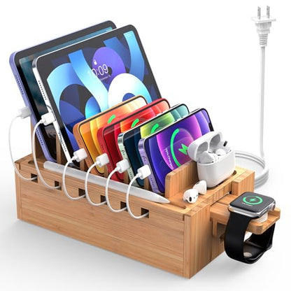 Pezin & Hulin Bamboo Charging Station with 5-Port USB & 5 Cables