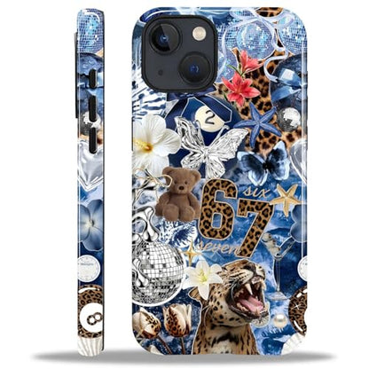 Case for iPhone 15, Cute Phone Case, Blue Leopard Collage | Hybrid 2-Layer Phone Cover，Military-Grade Protection Durable Shockproof Anti-Scratch Cases - color: Blue Leopard Collage, size: Iphone 15
