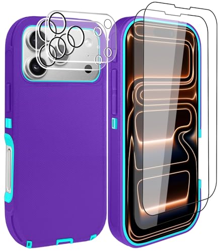 for iPhone 17 Pro Max Case with 2 Camera Lens Protector & 2 Screen Protector, Heavy Duty Full Body Protective Phone Case 6.9" (Purple Blue) - color: 17 Pro Max-PurpleBlue